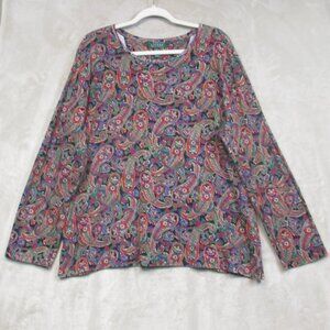 Lauren Ralph Lauren Colorful Paisley 100% Cotton Long Sleeve Top Women’s Size 3X